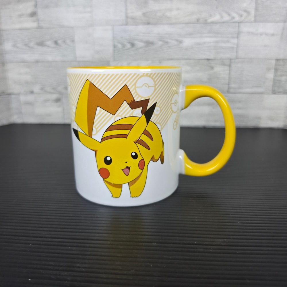 Pokemon Pikachu Pokedex Entry Ceramic Coffee Mug Yellow White 11oz